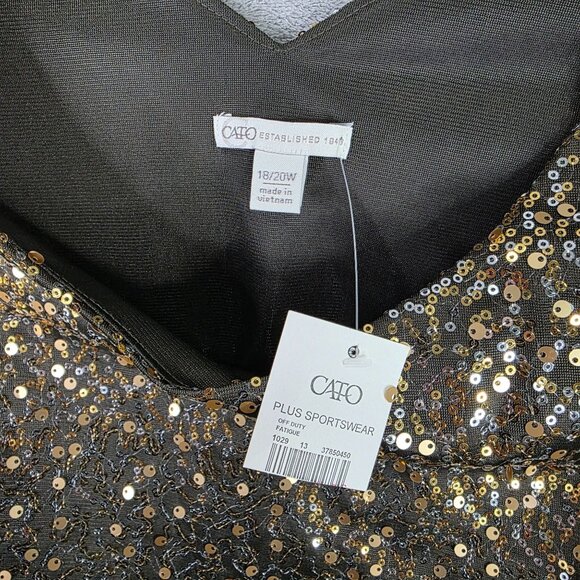 Womens Cato Gold & Silver Sequin Top Round Neck Short Sleeve Lined Size 18/20W - Picture 2 of 10